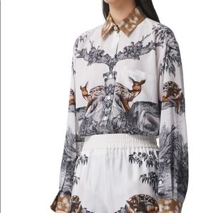 Burberry Carlota Deer Print Silk Twill Shirt
